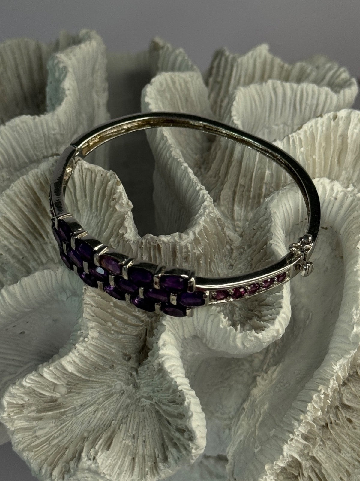925 Sterling Silver Purple & Pink Tourmaline Bracelet Length Approx 6.5