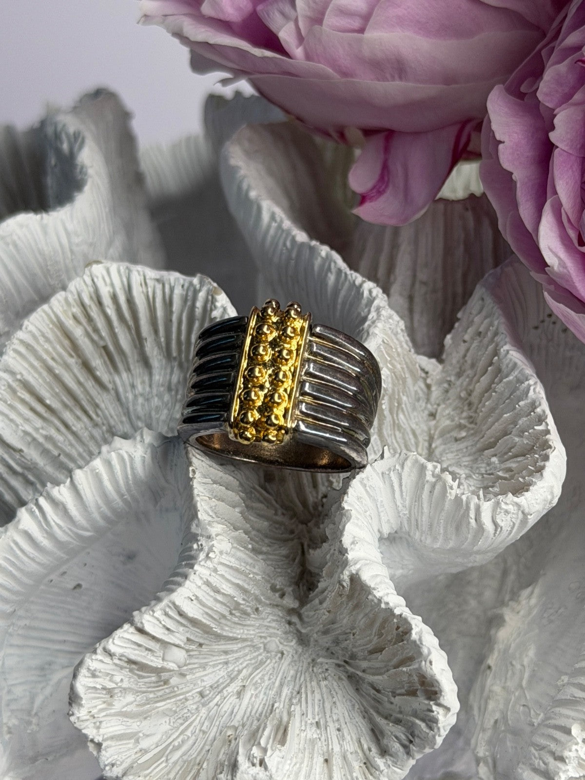Italy Milor 925 Sterling Silver Gold Plated Part Ring Size 7