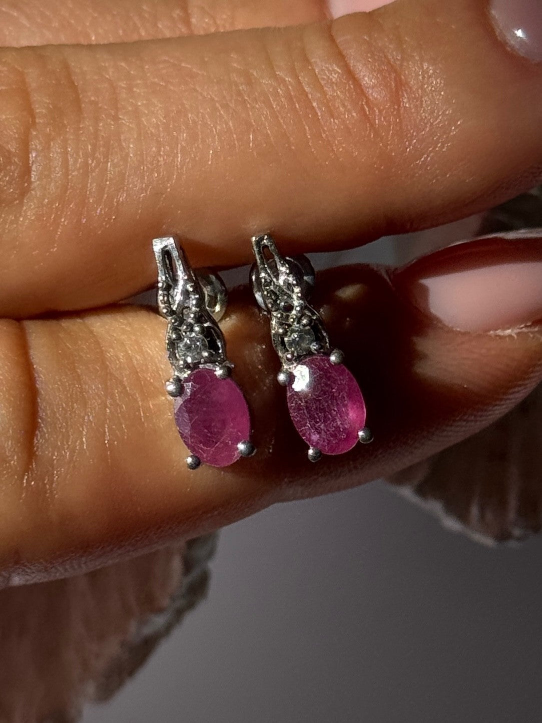 925 Sterling Silver Ruby & Beryl Earrings