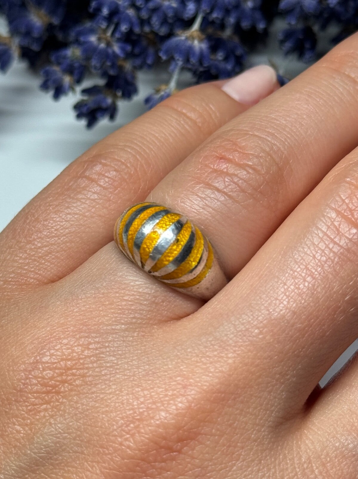 925 Sterling Silver Enamel Ring Size 6