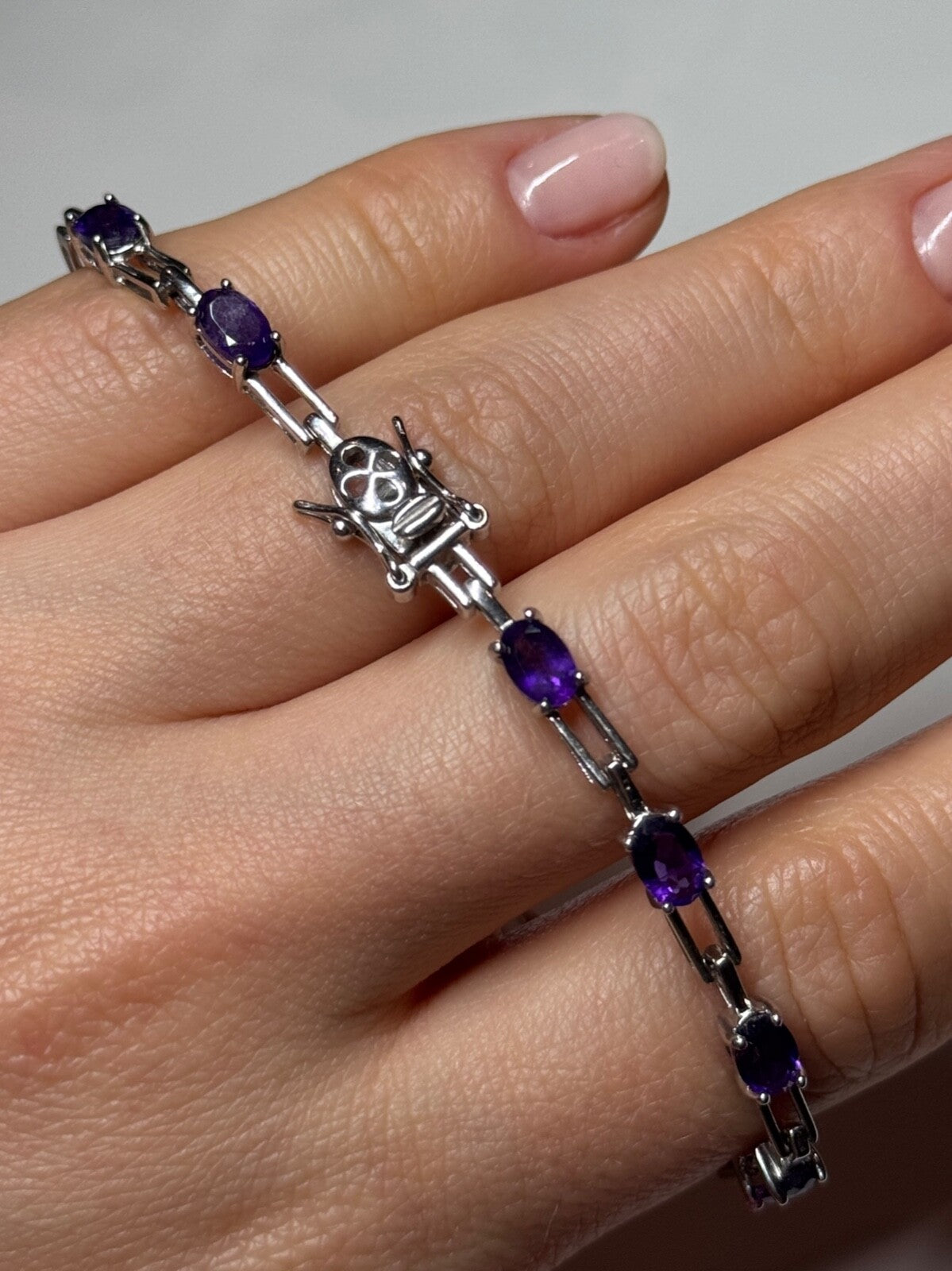 925 Sterling Silver Amethyst Bracelet Length 7 Inch