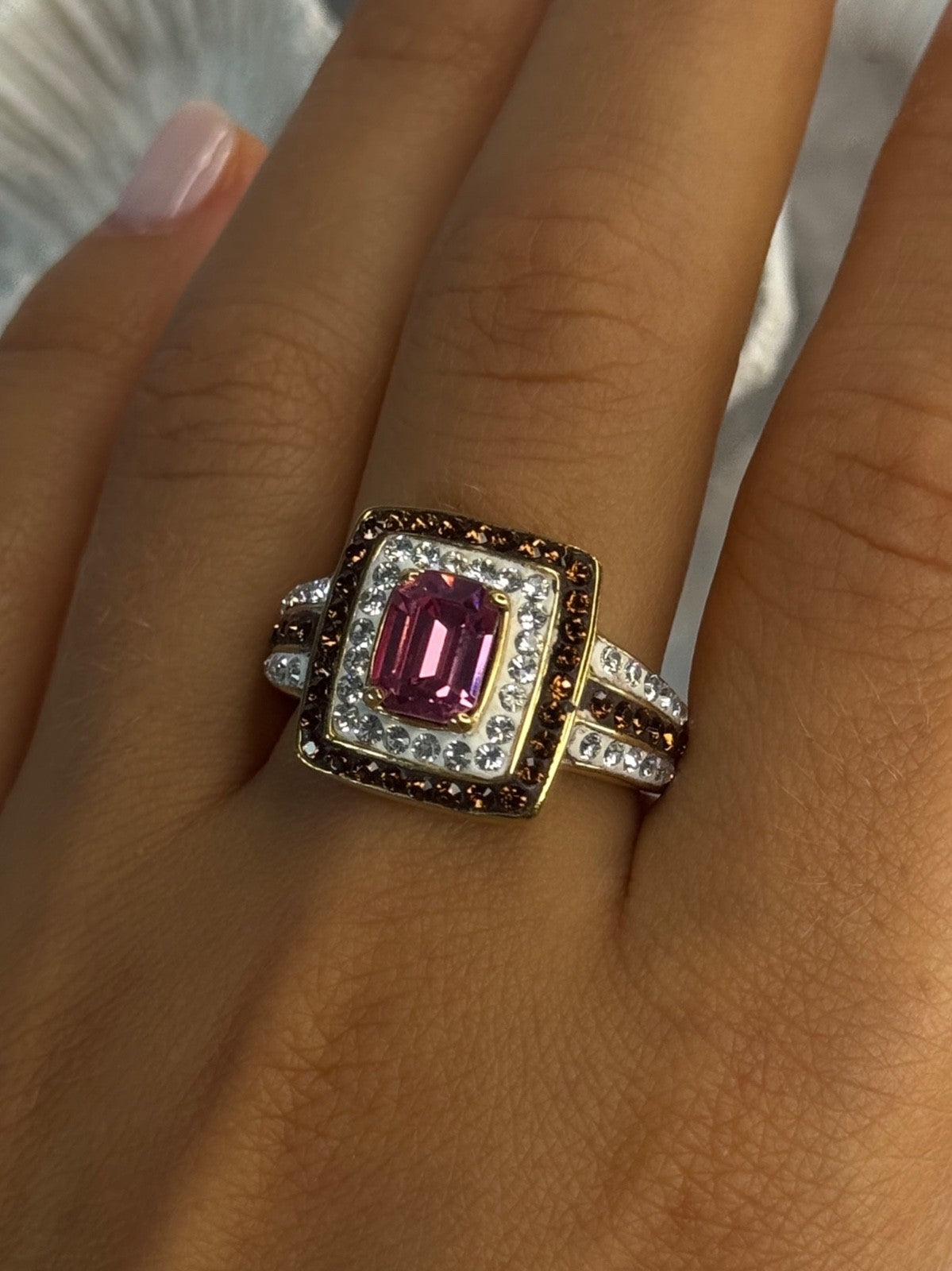 Seta 925 Sterling Silver Gold Plated Spinel Ring Size 10