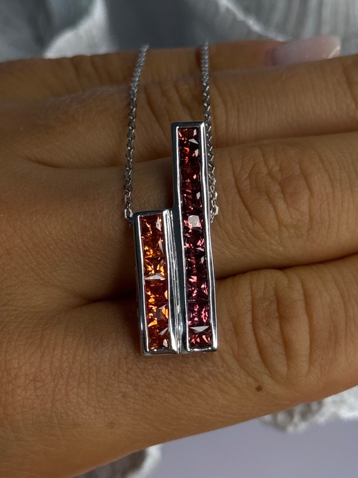 925 Sterling Silver Orange & Red Spinel Necklace Length 19 Inch