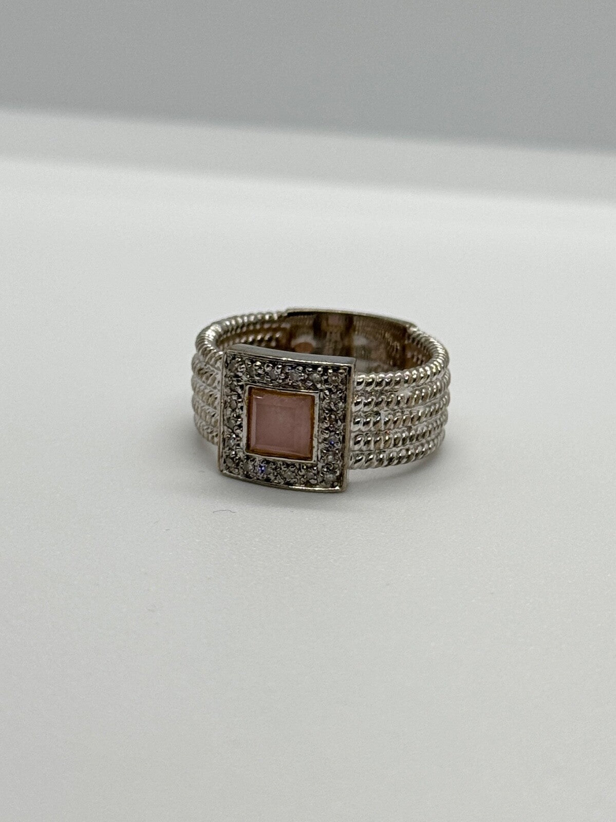 925 Sterling Silver Morganite & Goshenite Ring Size 7