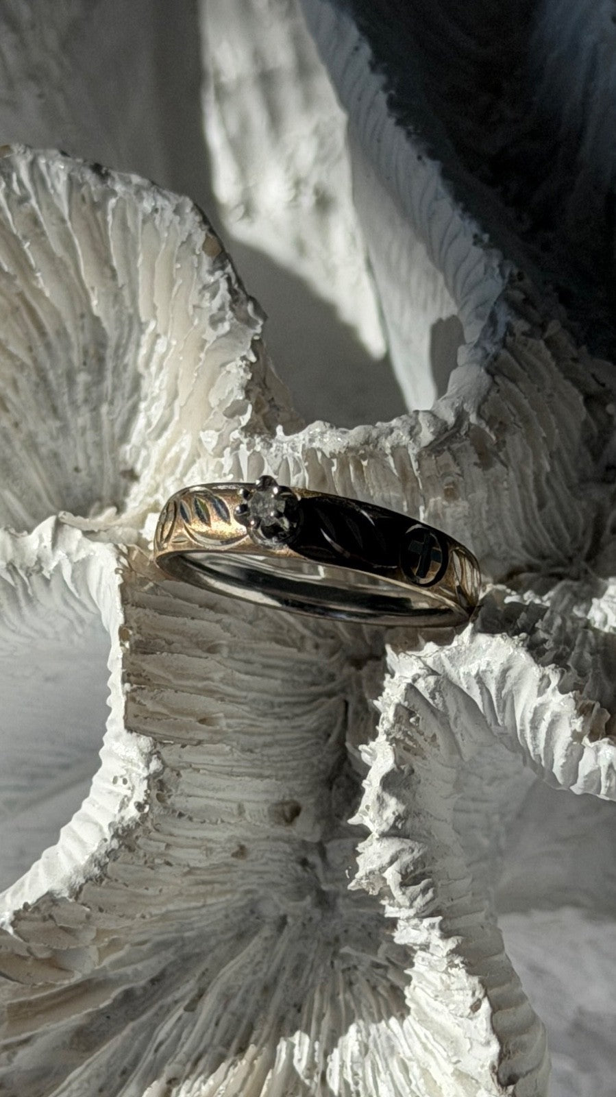 925 Sterling Silver 10K Yellow Gold Diamond Ring Size 7