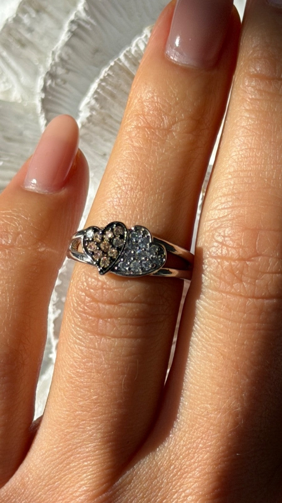 925 Sterling Silver Yellow & White Cz Heart Ring Size 6