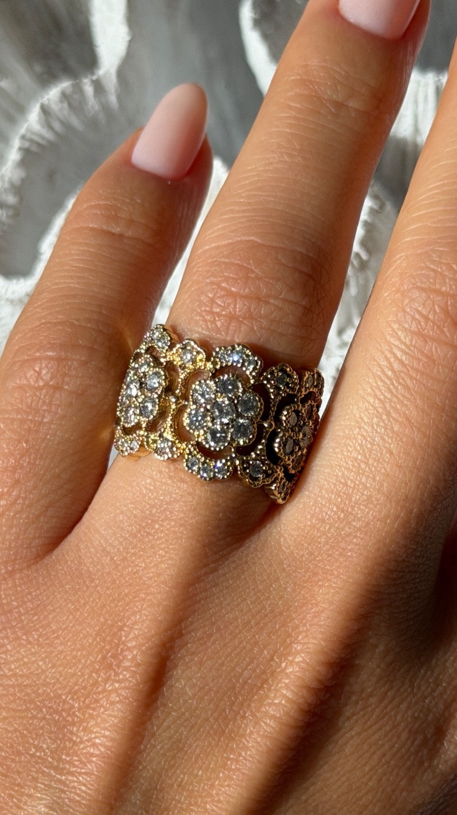 14K EFFY Yellow Gold Flowers Diamond 2.43 ct Ring Size 7.5