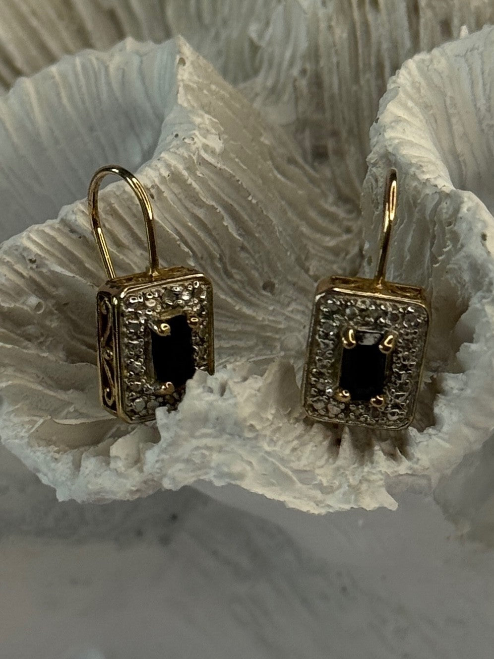 925 Sterling Silver Gold Plated Sapphire Earrings Length 0.70 Inch
