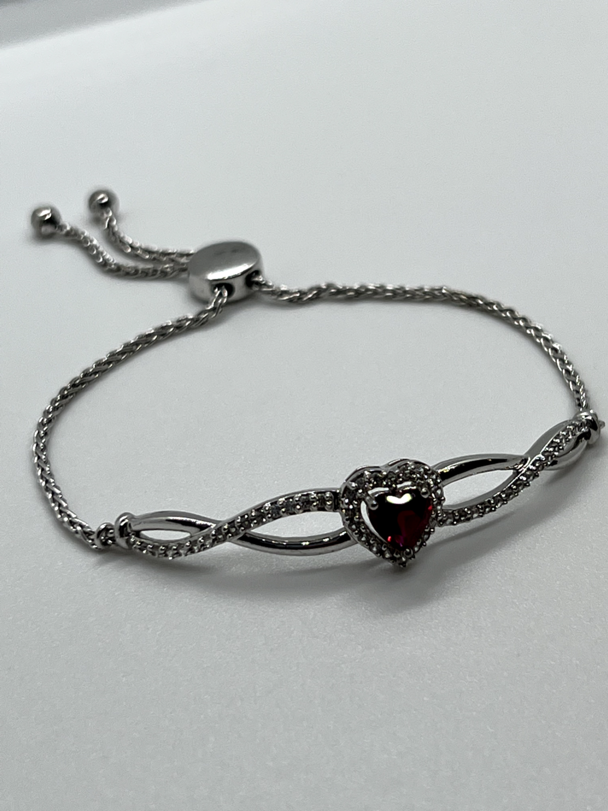 925 Sterling Silver Spinel & CZ Heart Bracelet