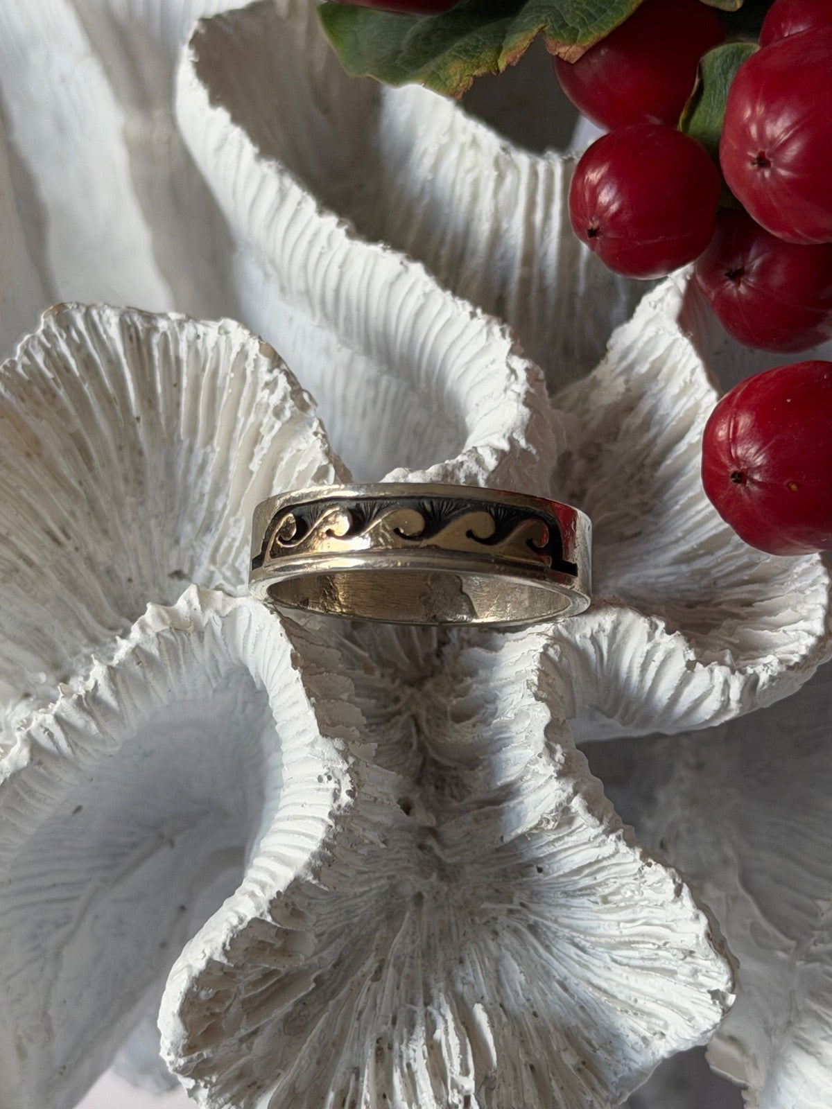 Scott Skeets Navajo 925 Sterling Silver & 14K Yellow Gold Ring Size 12