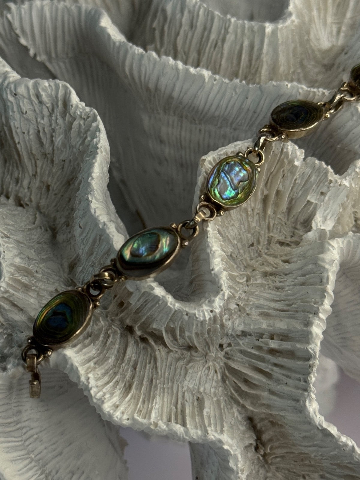 Vintage 925 Sterling Silver Abalone Bracelet Length 6.5