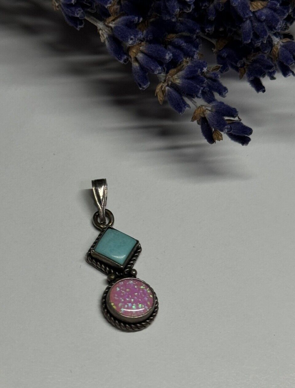 925 Sterling Silver Turquoise & Opal Pendant