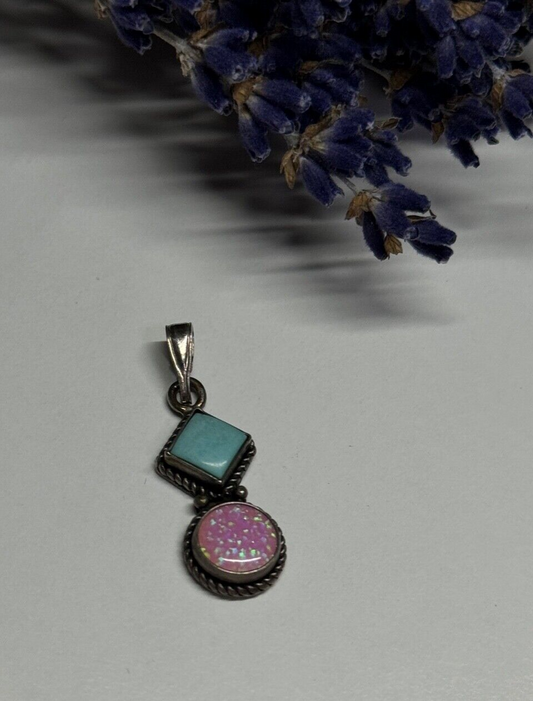 925 Sterling Silver Turquoise & Opal Pendant