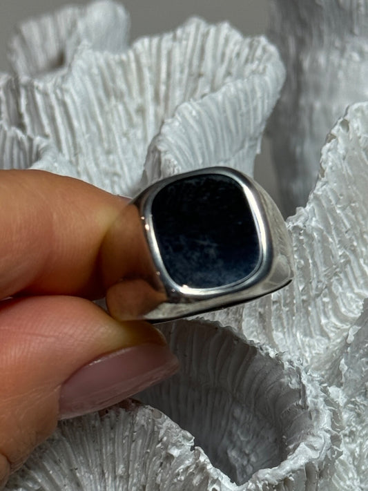 925 Sterling Silver Black Nephrite Men'S Ring Size 10.5