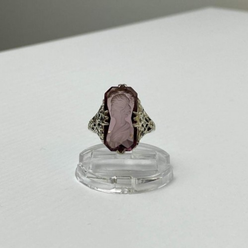 925 Sterling Silver Pink Agate "Cameo" Ring Size 6