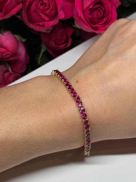 925 Sterling Silver Gold Plated Ruby Bracelet Length 7.5