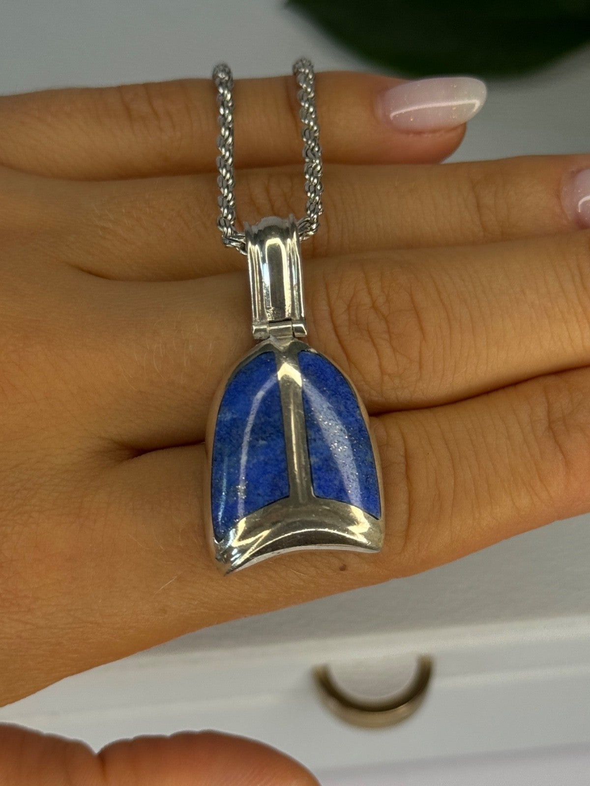 Vintage 925 Sterling Silver Sodalite Necklace Length 20 Inch