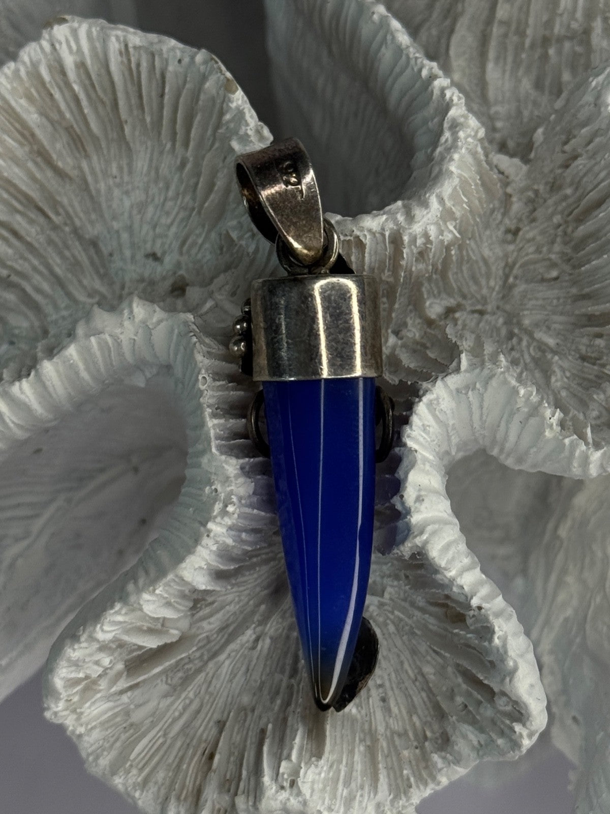 925 Sterling Silver Blue Quartz Ornament Pendant Length 2 Inch