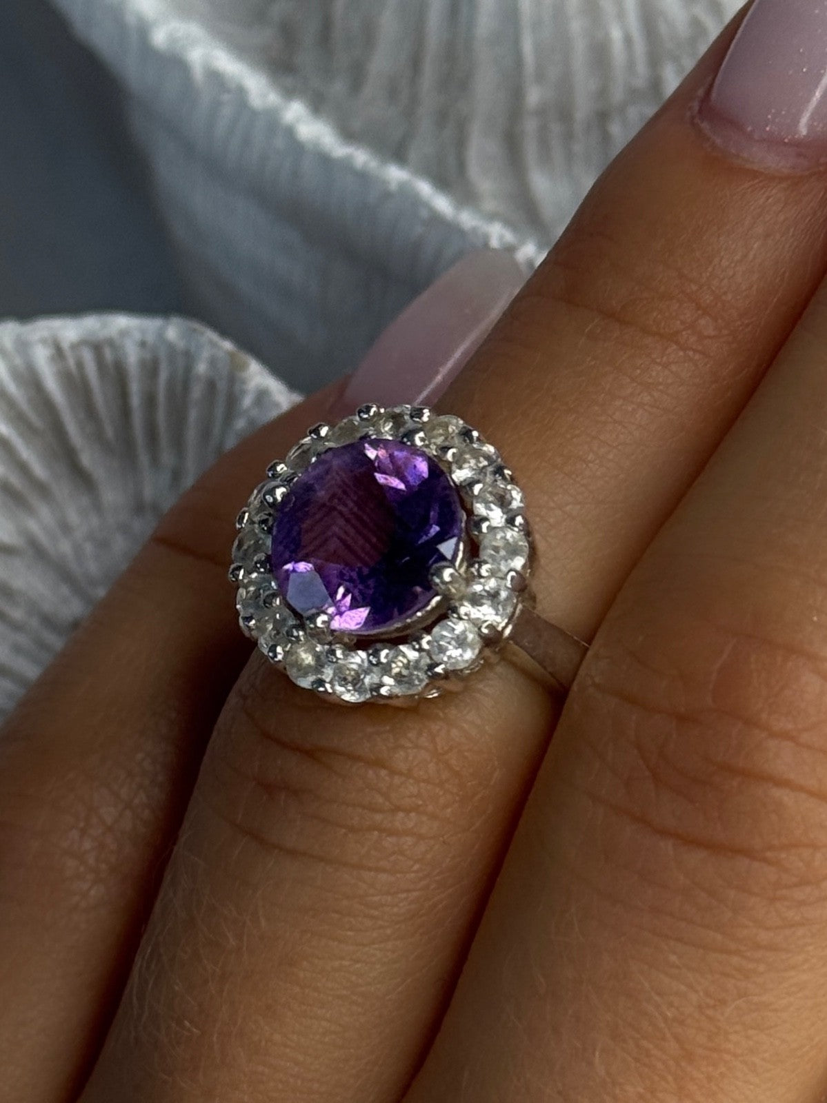 925 Sterling Silver Amethyst & Beryl Ring Size 5.5