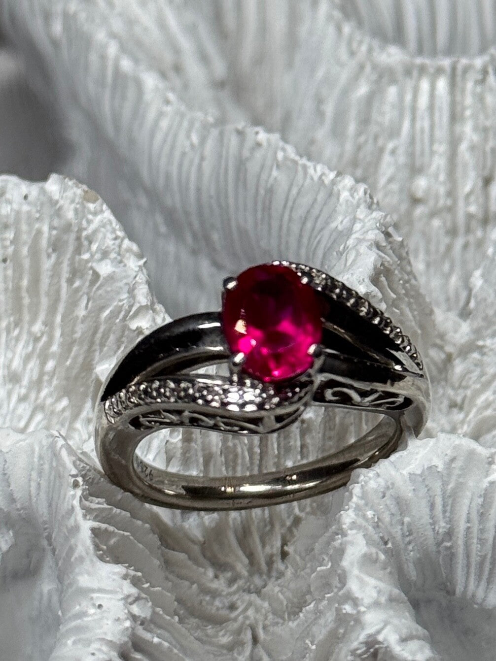 925 Sterling Silver Ruby Ring Size 6