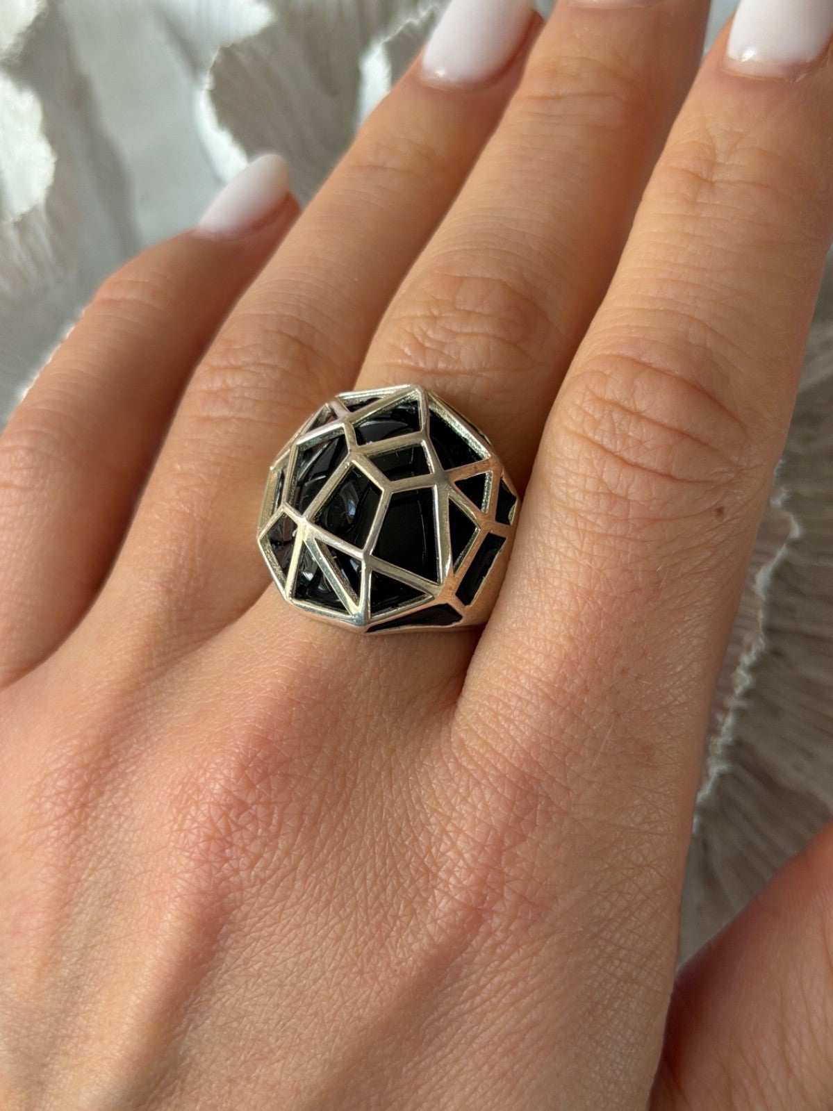 ARD Modernist 925 Sterling Silver Geometric Black Onyx Ring Size 8