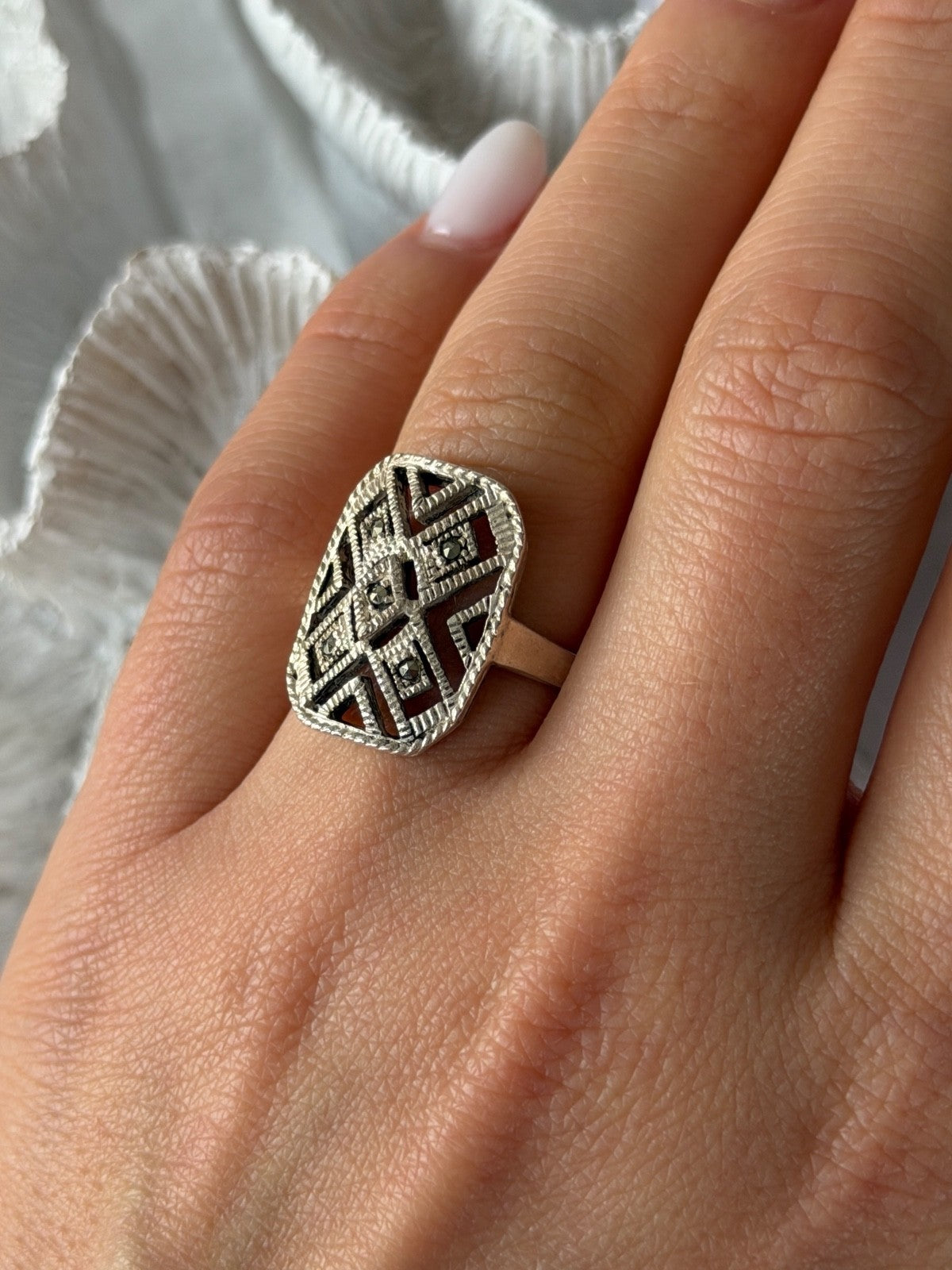 Vintage 925 Sterling Silver Marcasite Ring Size 6.5