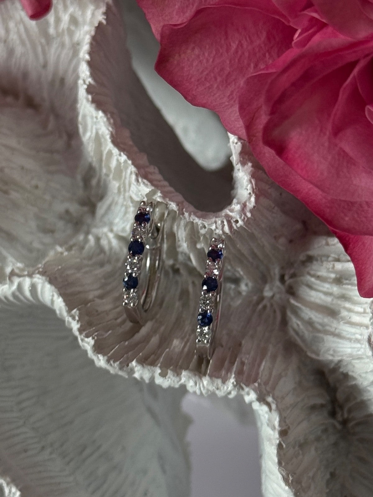 14K White Gold Sapphire & Diamond Earrings