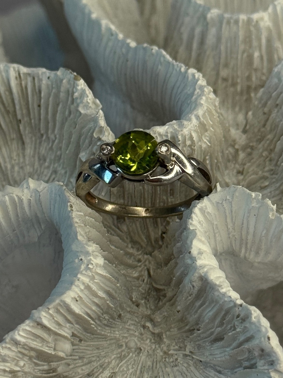 925 Sterling Silver Peridot & Beryl Ring Size 6