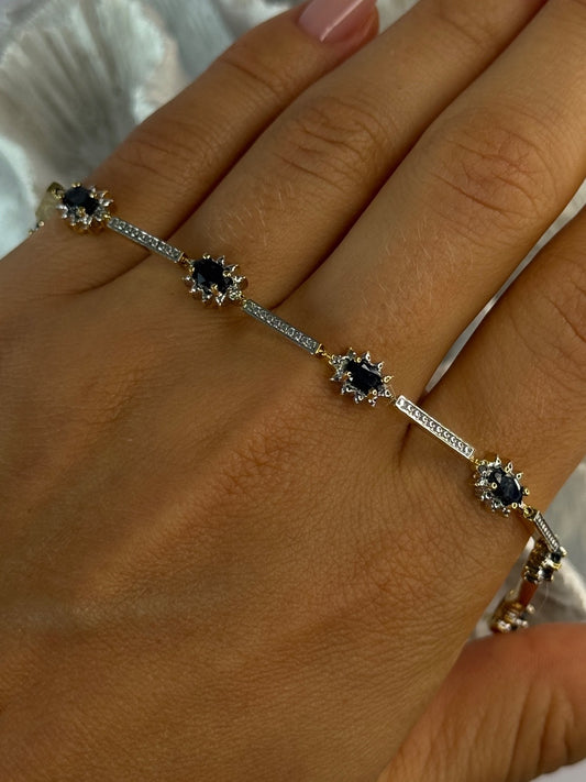 925 Sterling Silver Gold Plated Sapphire Bracelet Length 7