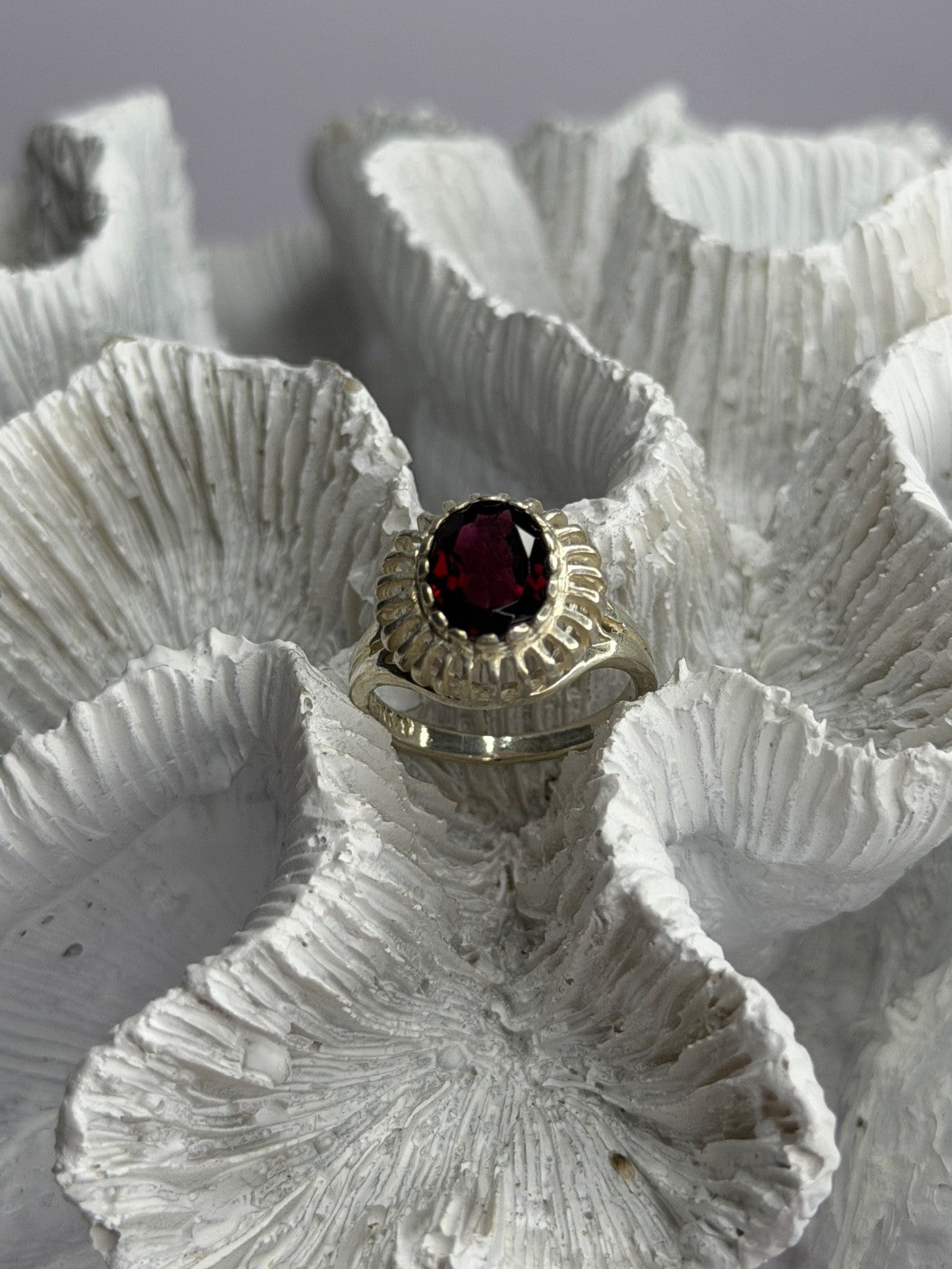 925 Sterling Silver Garnet Ring Size 5
