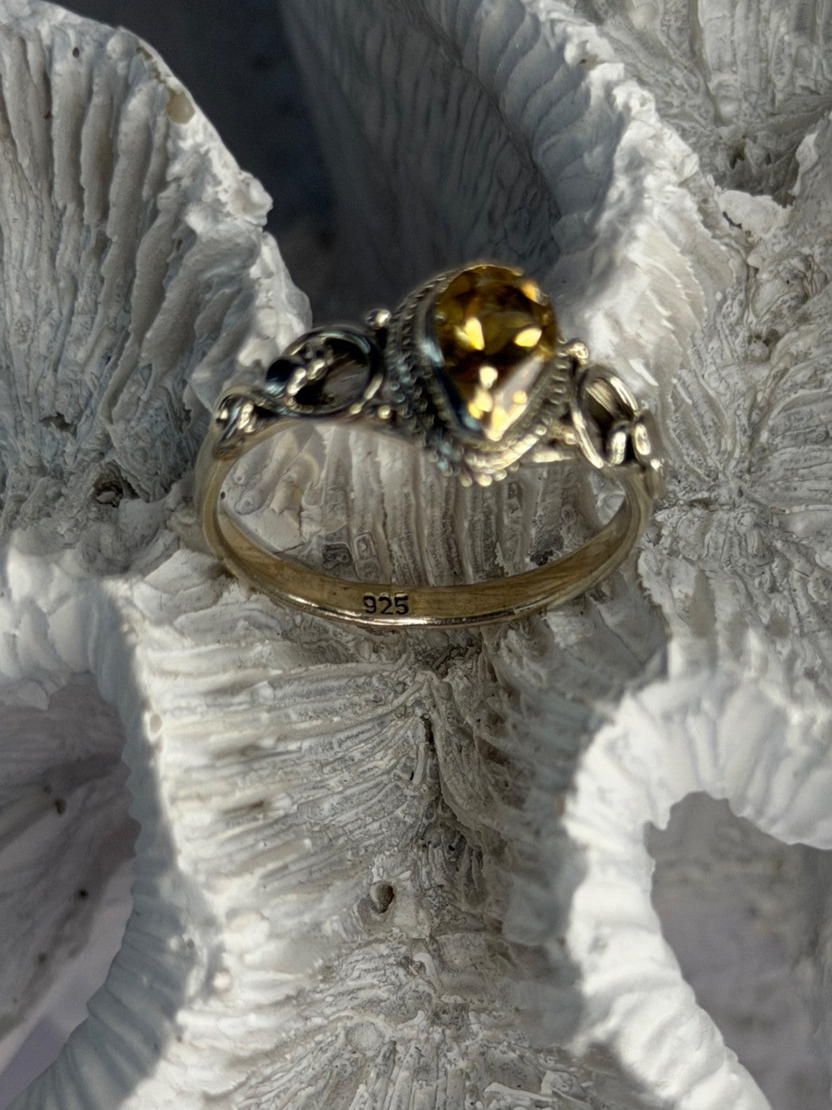 925 Sterling Silver Citrine Ring Size 7