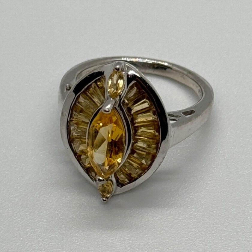 925 Sterling Silver Citrine Ring Size 6.5