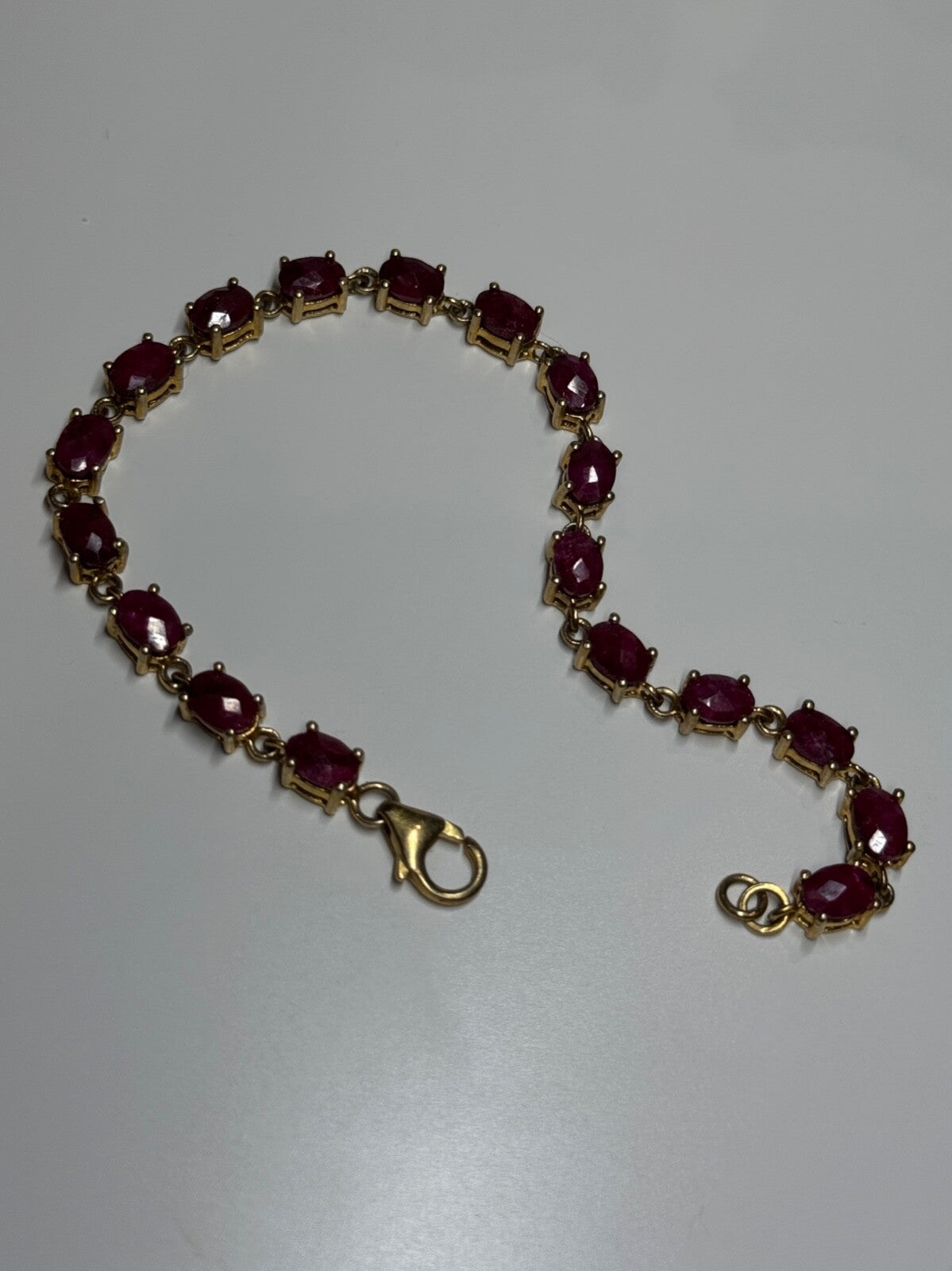 925 Sterling Silver Gold Plated Ruby Bracelet Length 7 Inch