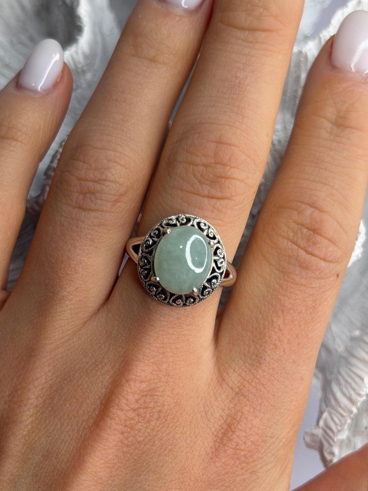 925 Sterling Silver Jadeite Ring Size 9