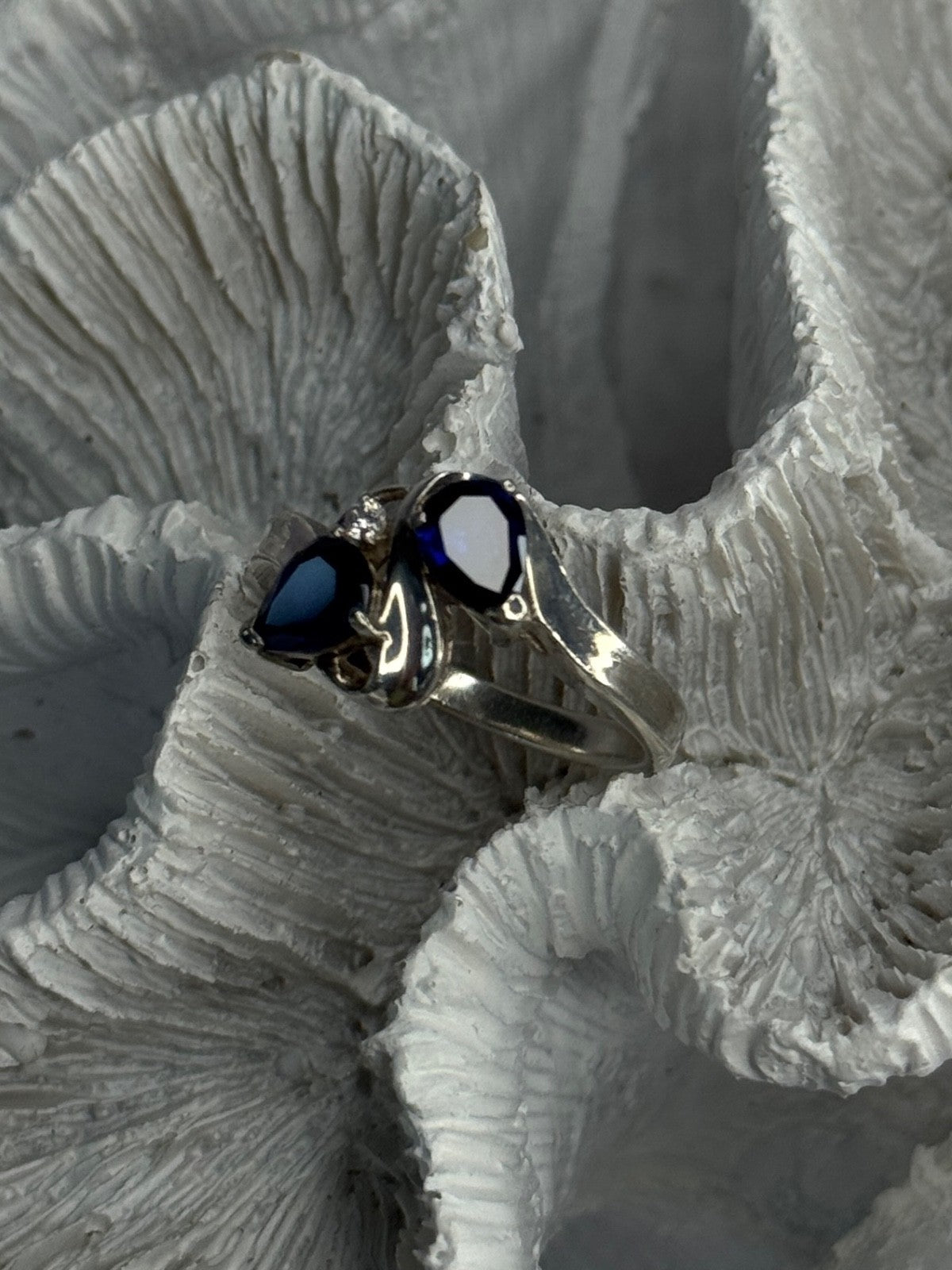 925 Sterling Silver Sapphire & Cz Ring Size 9