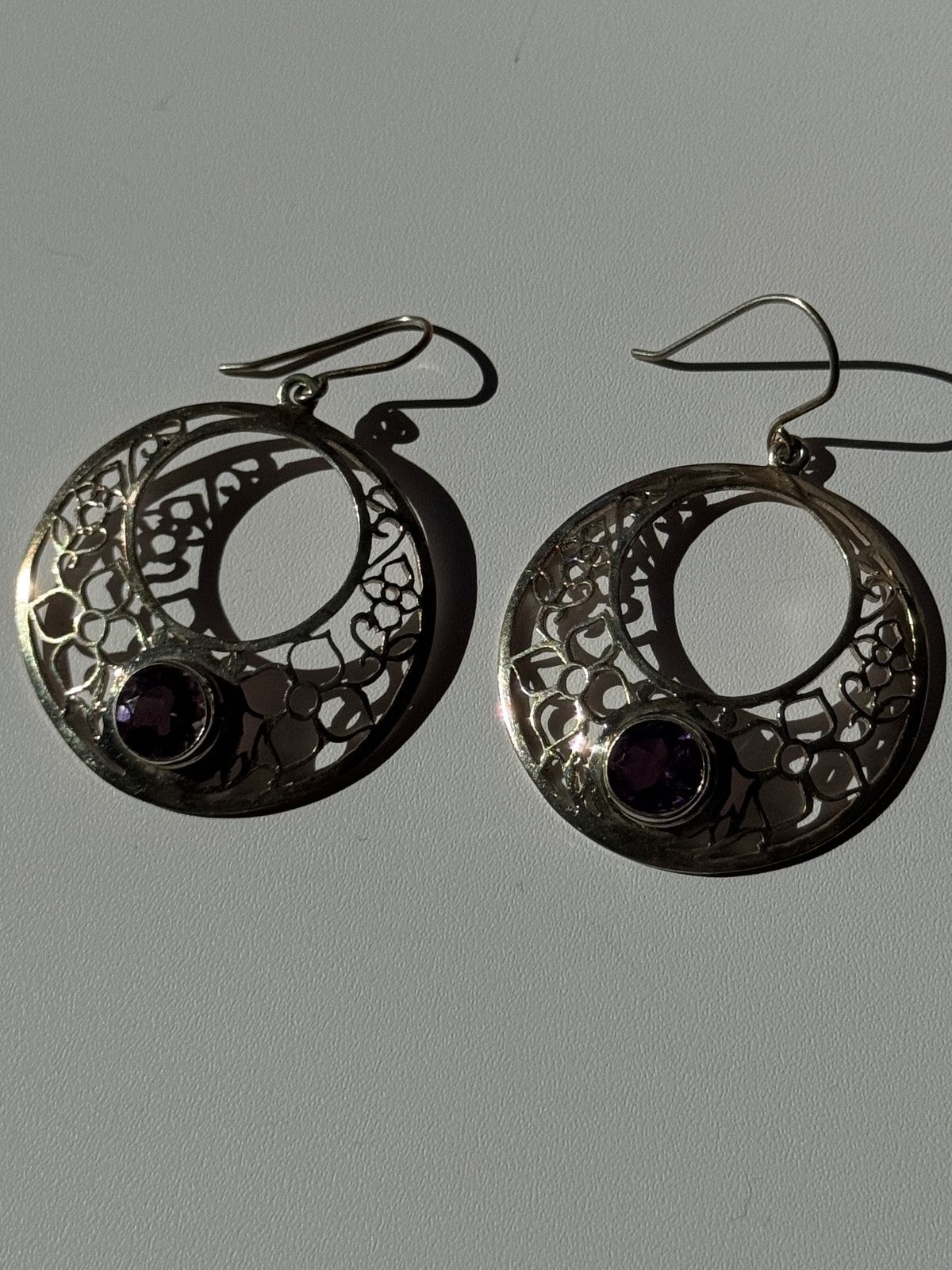 925 Sterling Silver Amethyst Earrings Length 2.10 Inch