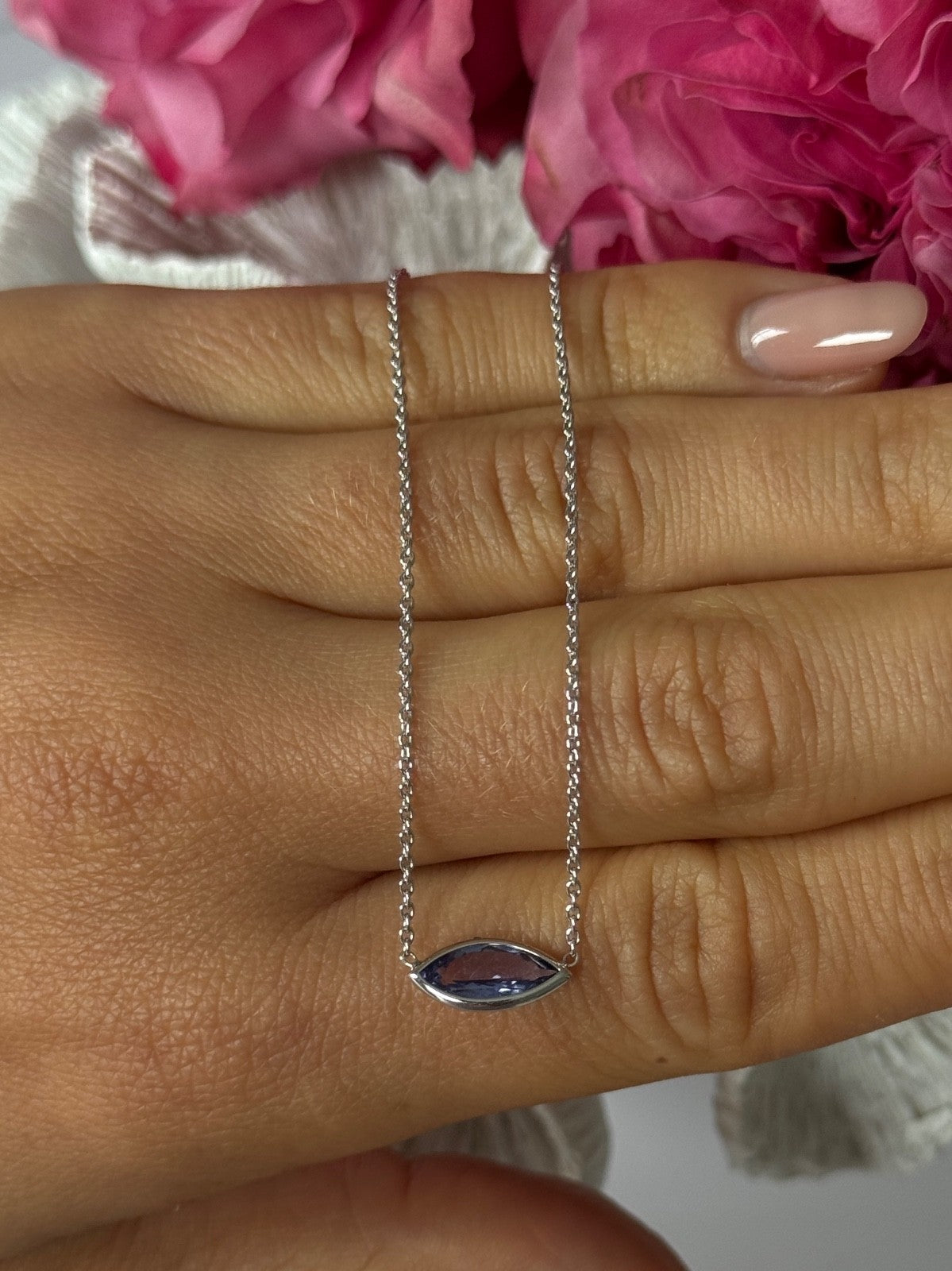 14K White Gold Tanzanite Necklace Length 18 inch