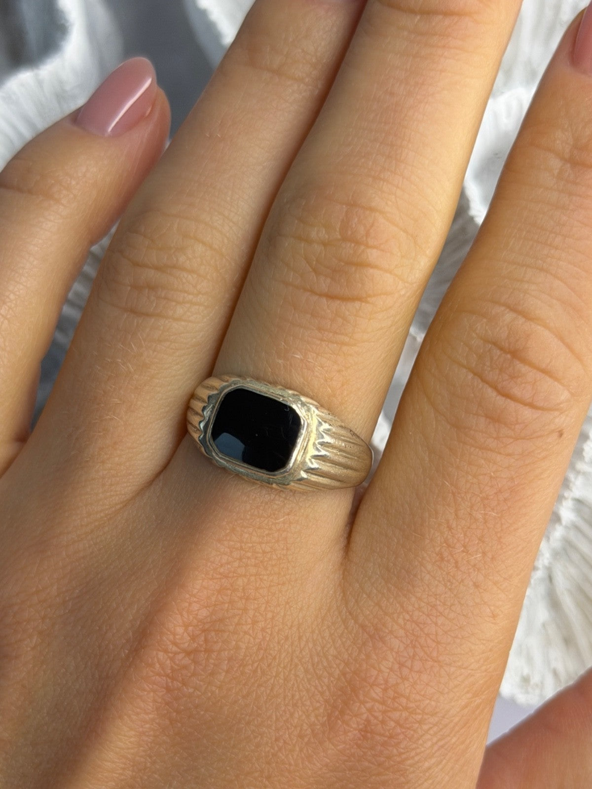 Vintage 925 Sterling Silver Onyx Ring Size 9