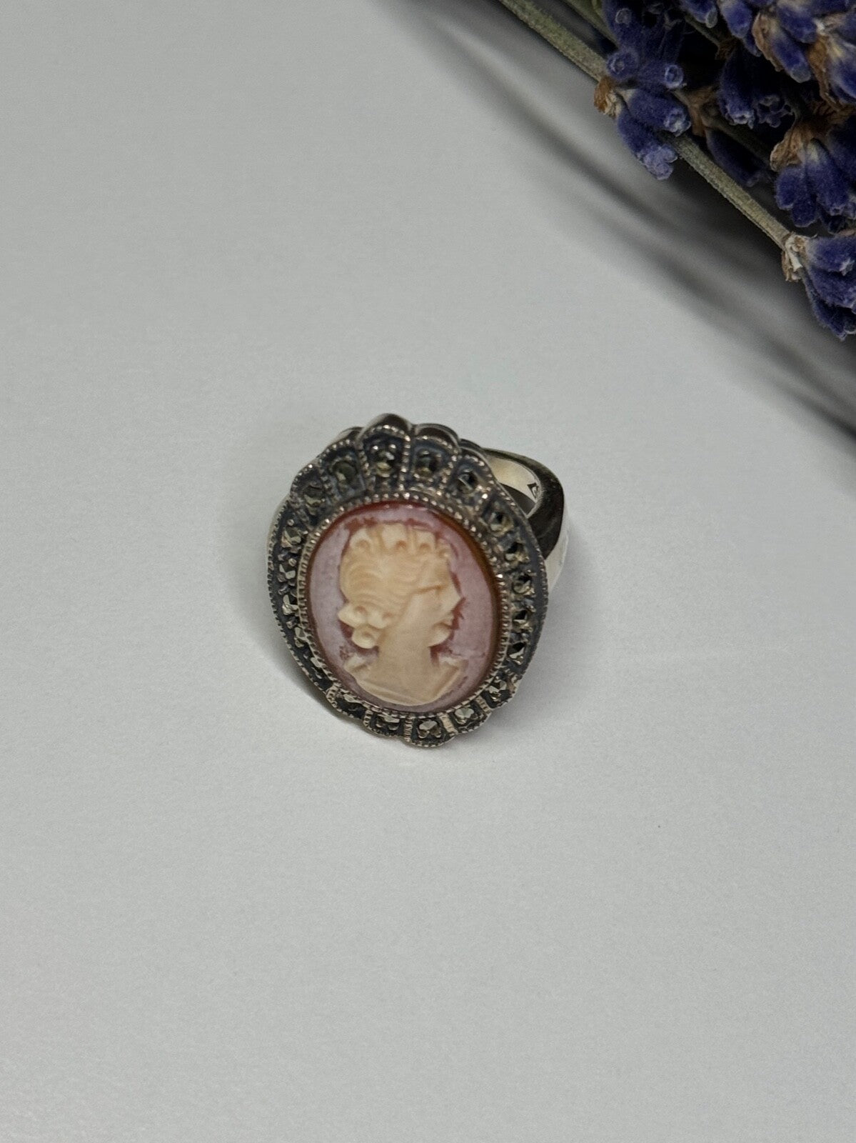 Vintage Cameo 925 Sterling Silver Ring Size 5