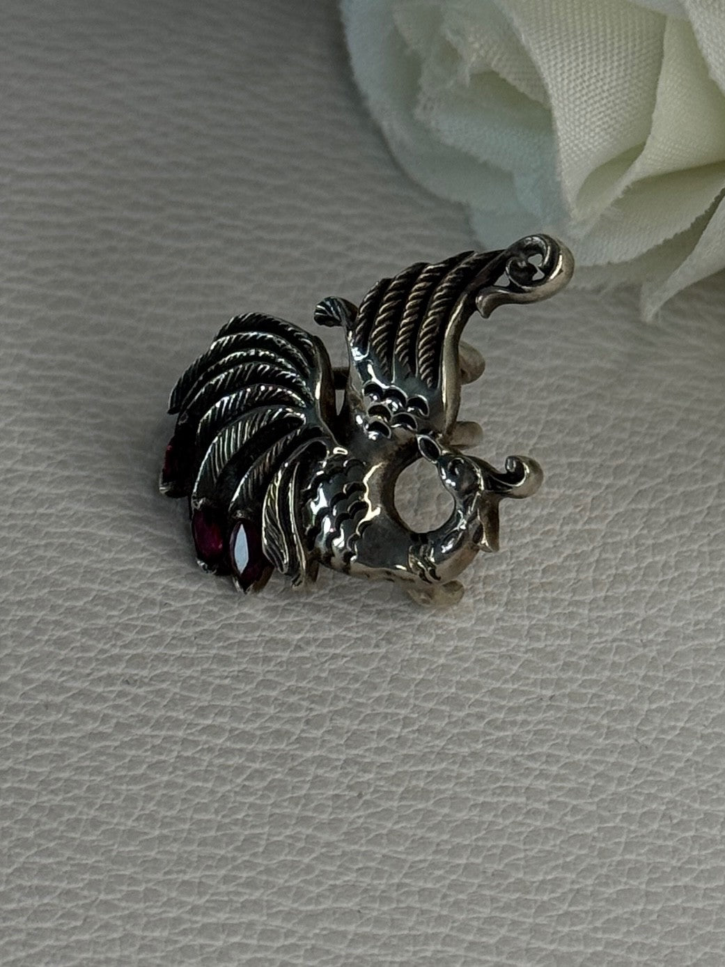 925 Sterling Silver Bird Pyrope Garnet Charm Pendant Length 1 Inch