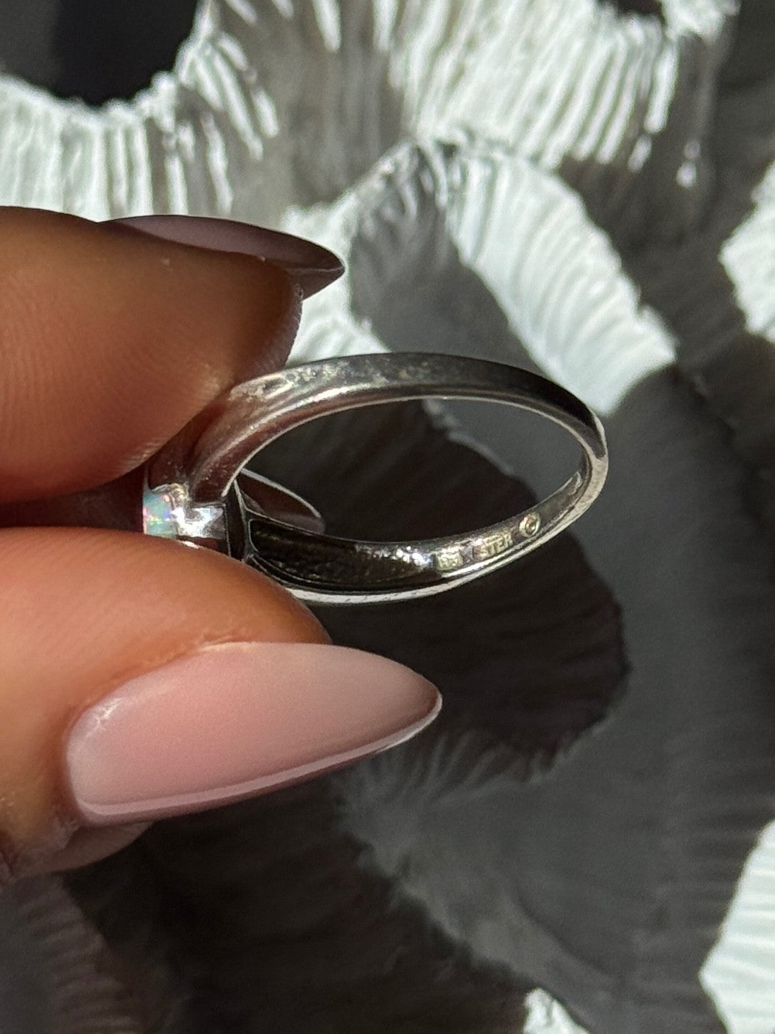 925 Sterling Silver Opal Ring Size 9