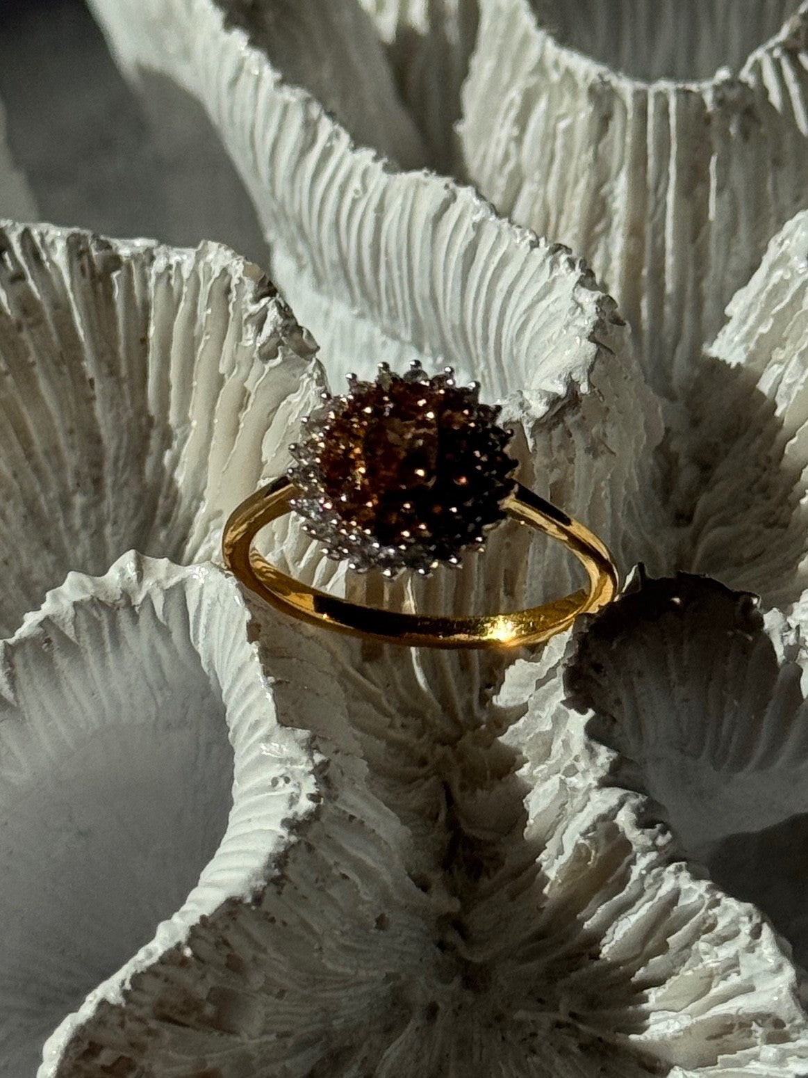 D'Joy 925 Sterling Silver Gold Plated Brown & White Spinel Ring Size 9
