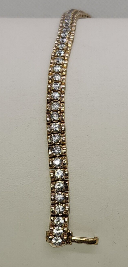 925 Sterling Silver Vermeil Quartz Tennis Bracelet Size 7.5 IN