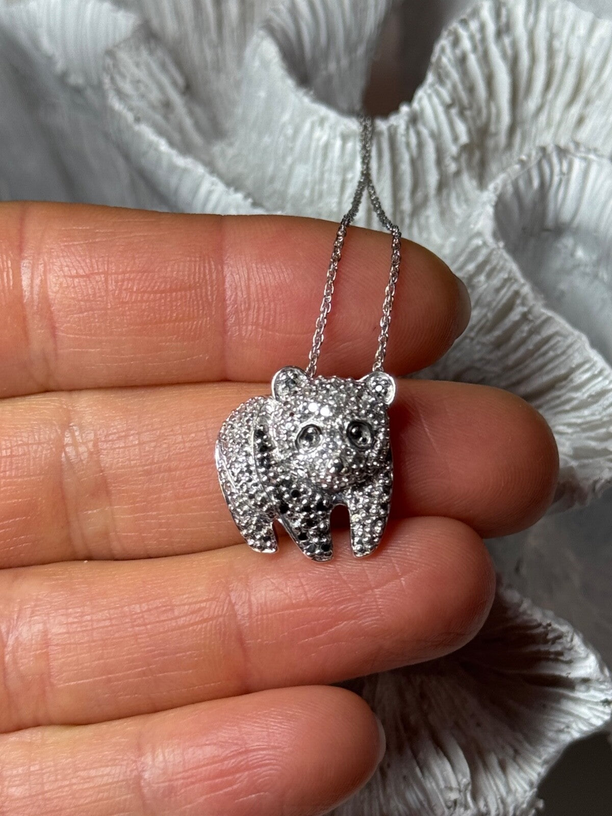 925 Sterling Silver Baby Bear CZ Necklace Length 18 Inch