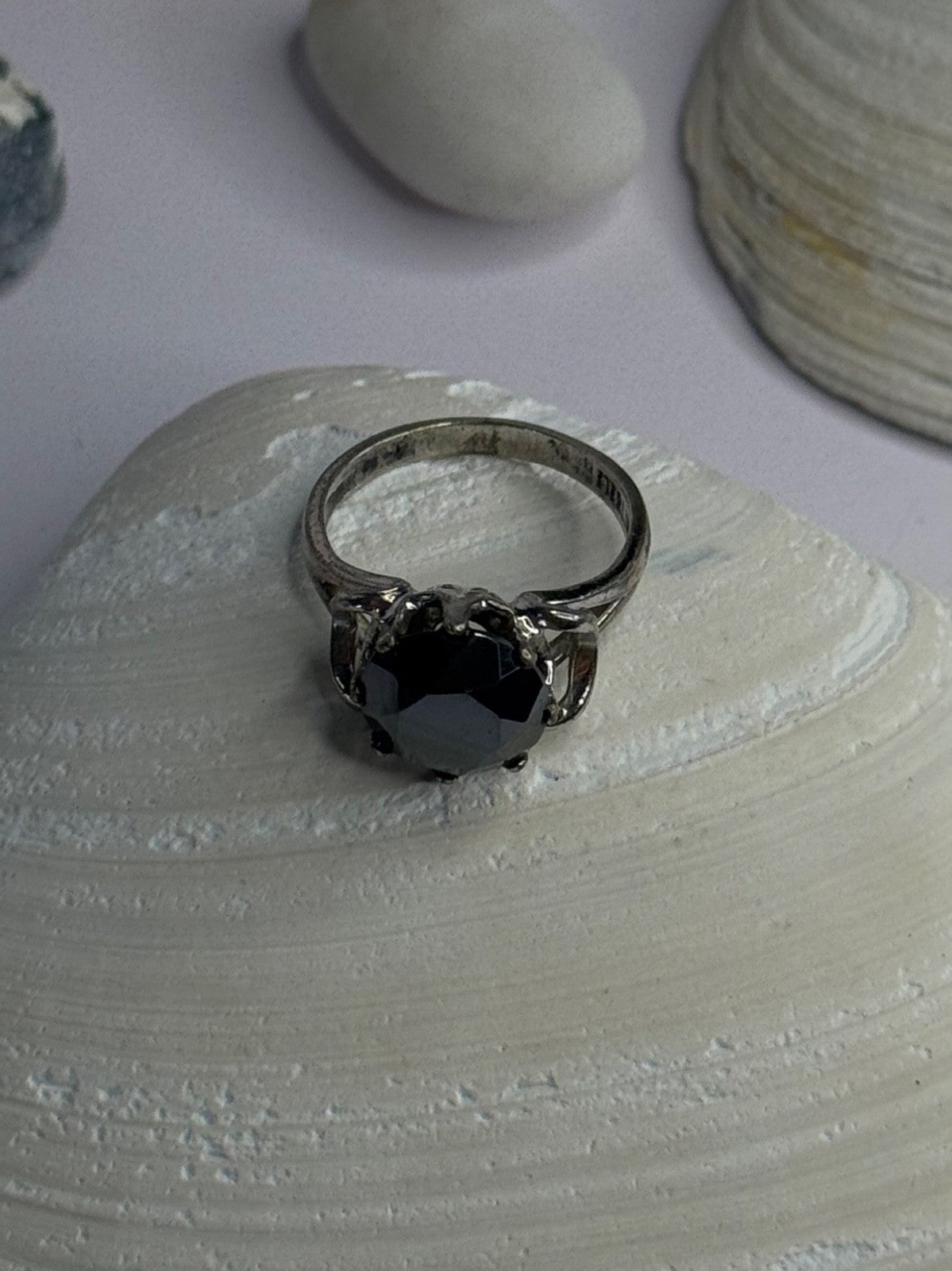 Vintage 925 Sterling Silver Hematite Ring Size 6