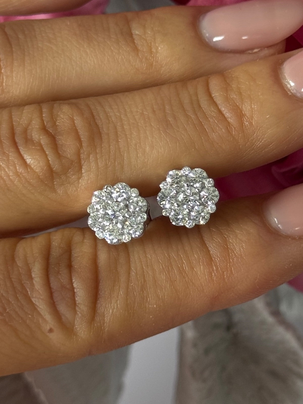 14K White Gold Diamond 2.08 TCW Flower Earrings