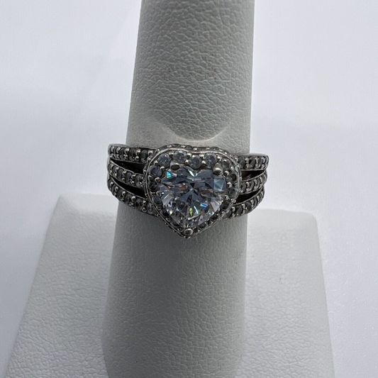 925 Sterling Silver CZ "Heart" Ring Size 6