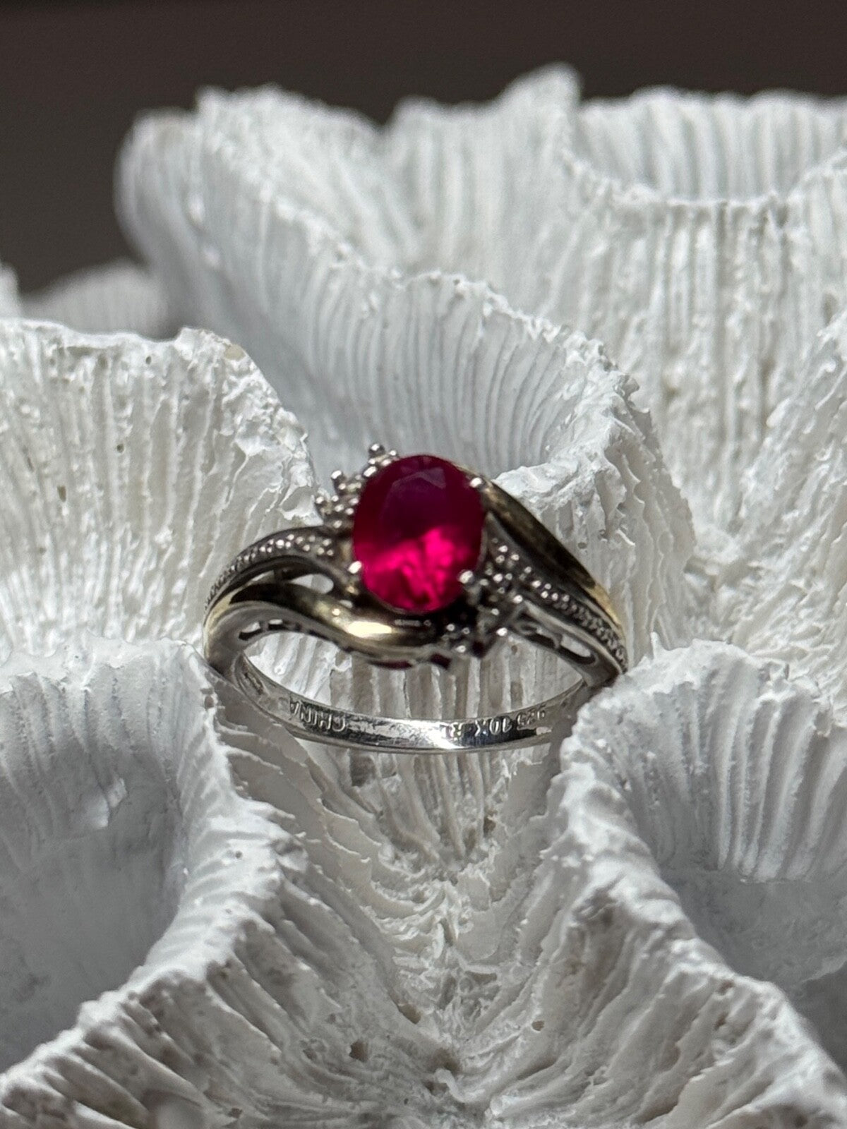 925 Sterling Silver & 10k Yellow Gold Ruby Ring Size 6