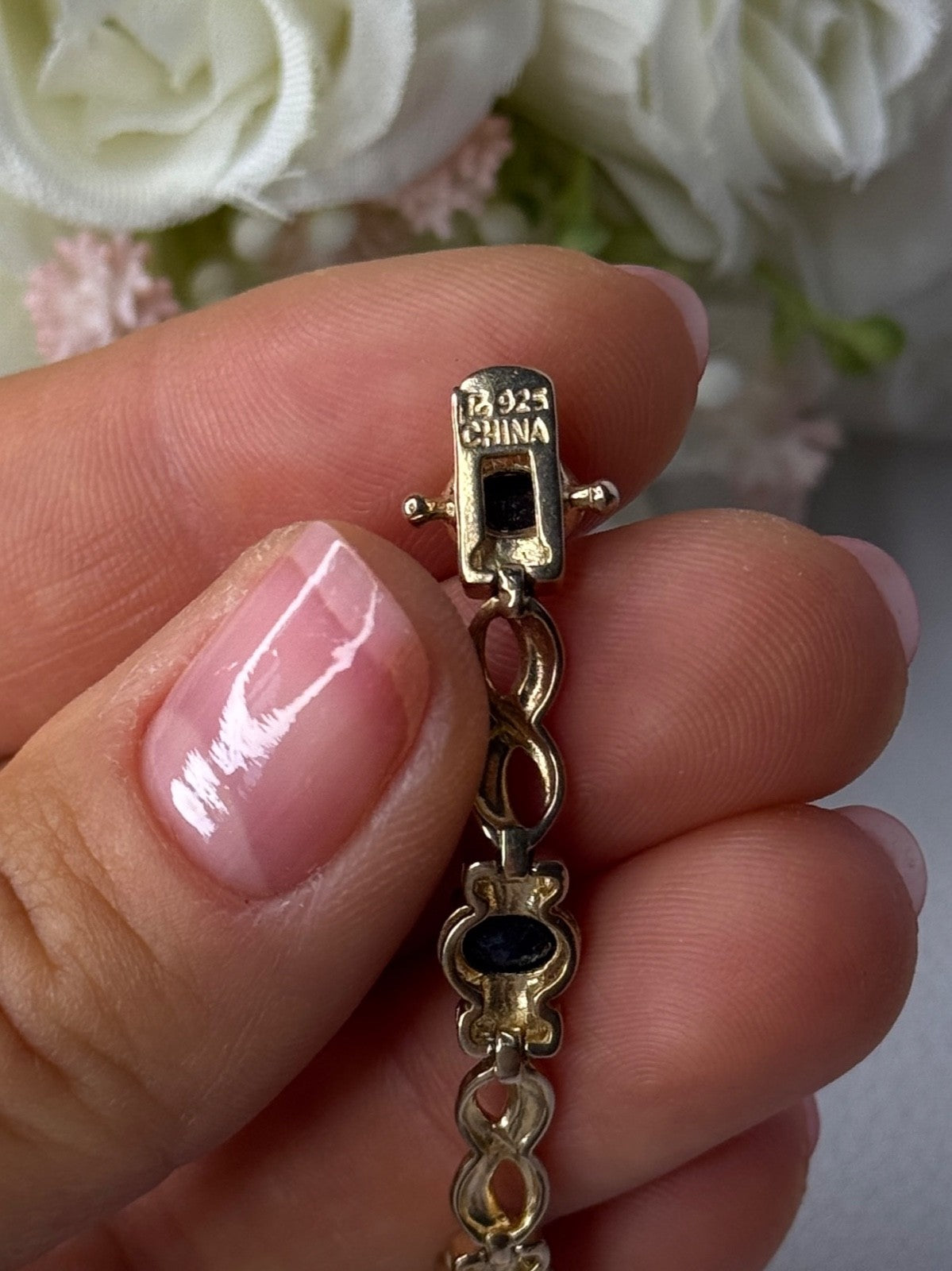 925 Sterling Silver Gold Plated Sapphire Bracelet Length 8.5 Inch