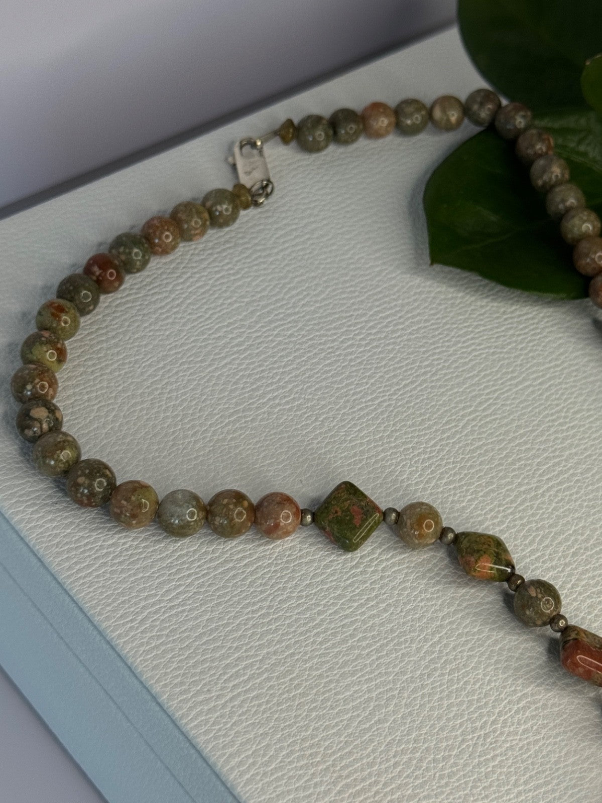 Vintage 925 Sterling Silver Unakite Necklace Length 17 Inch